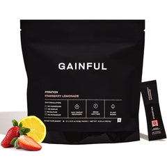 Gainful hydration packets packaging shown for convenient on-the-go hydration.