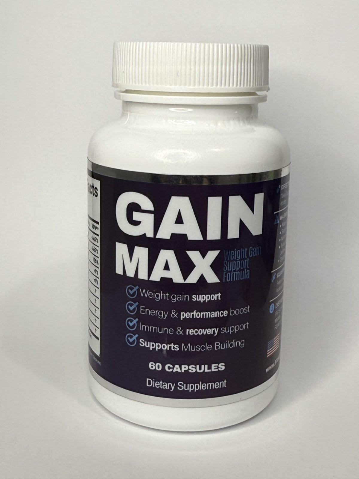 GainMax Weight Gain Support bottle for daily muscle-building use.