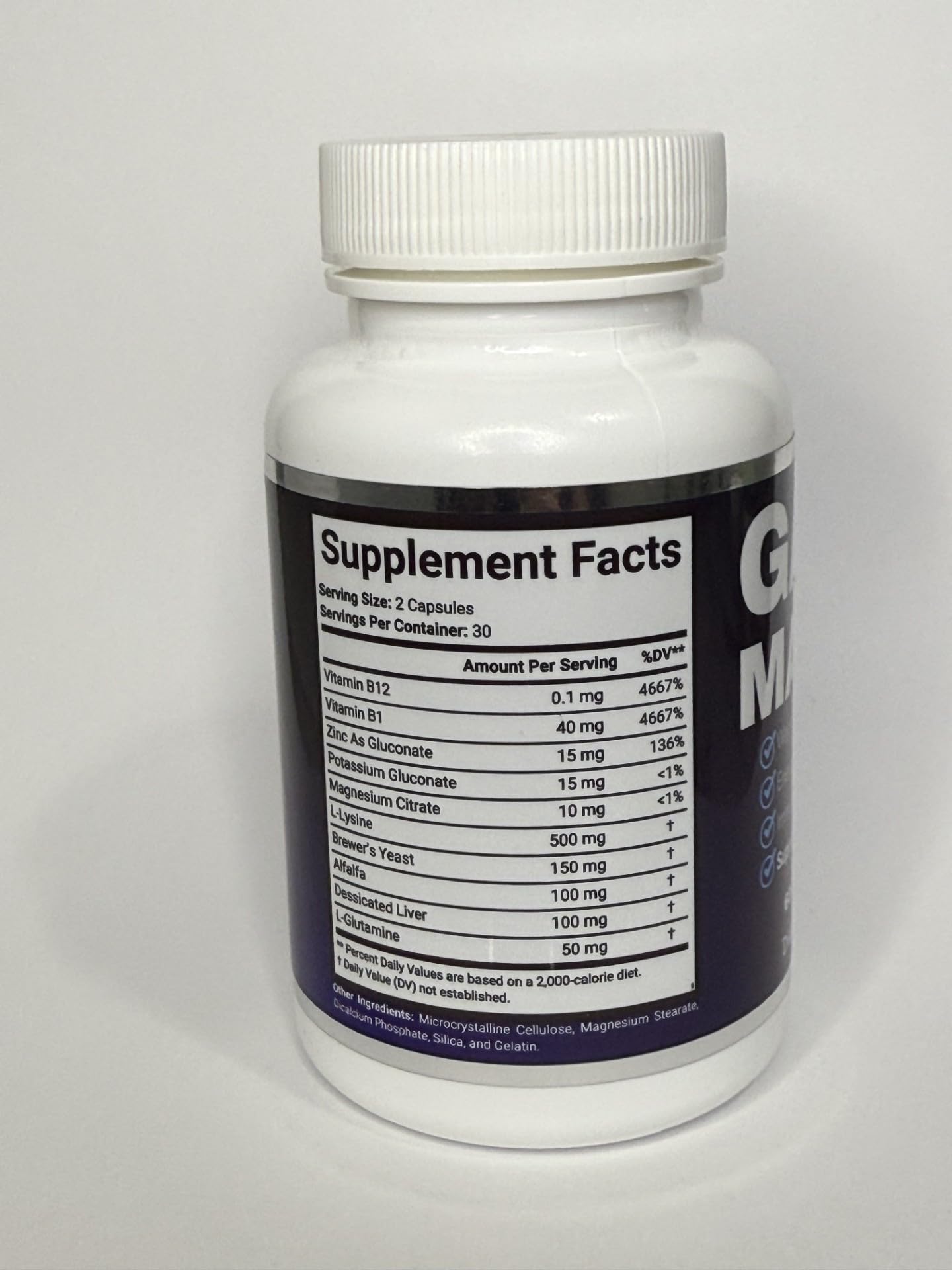 GainMax Weight Gain Support label close-up shows usage directions for steady intake.