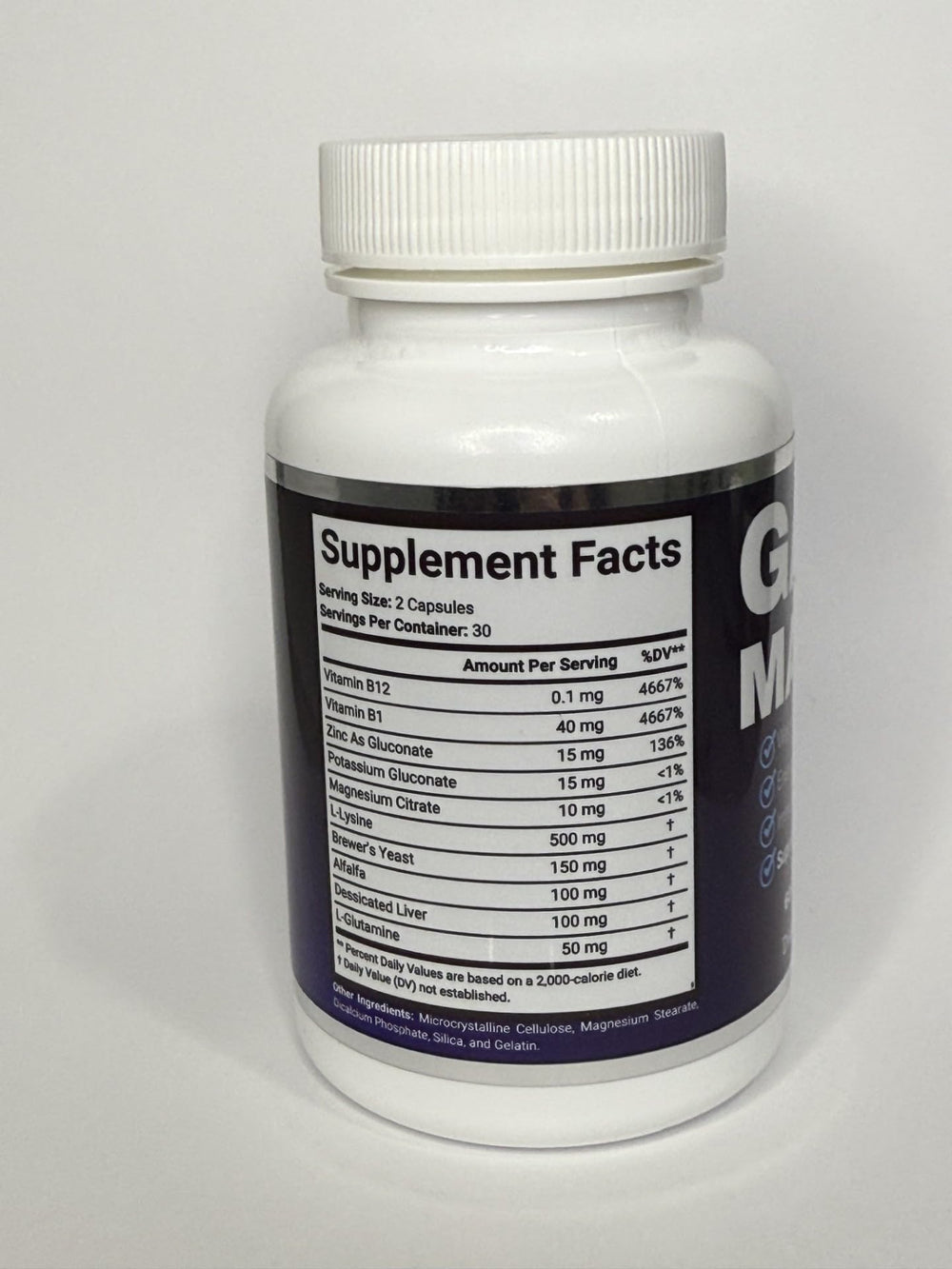 GainMax Weight Gain Support label close-up shows usage directions for steady intake.