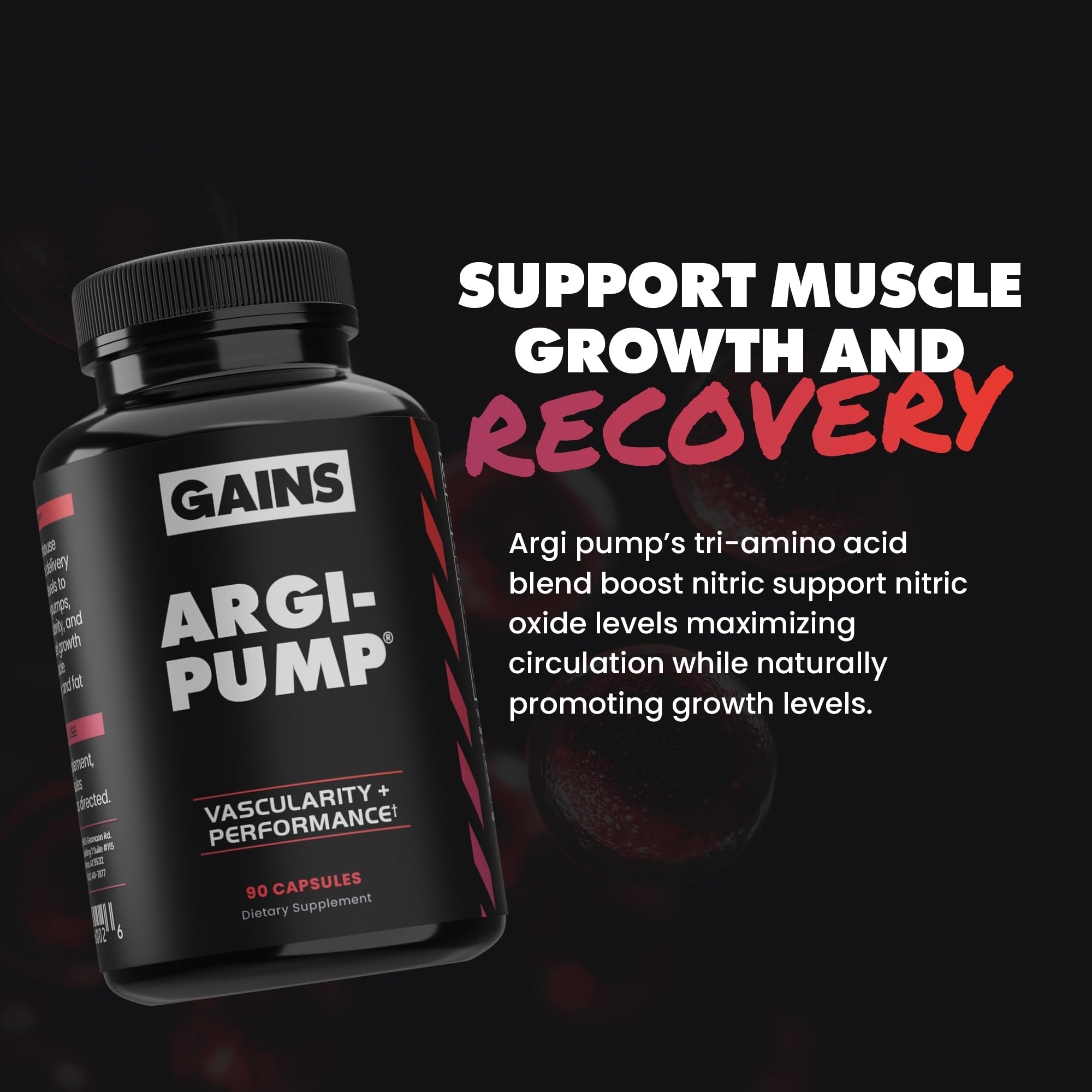 Gains in Bulk arginine capsules shown for convenient daily use and energy support