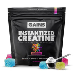 Gains in Bulk instantized creatine powder pours smoothly for quick dissolution