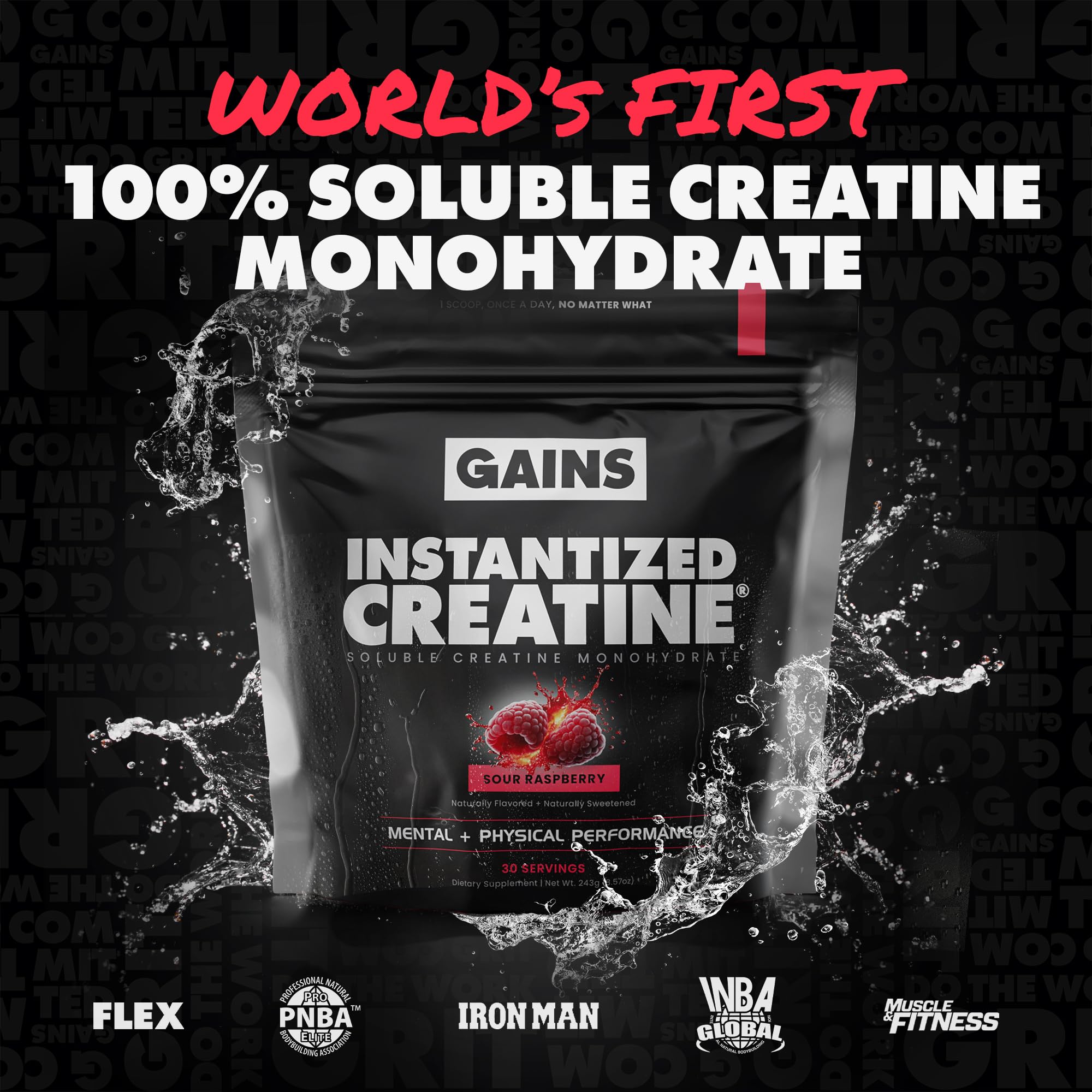 GAINS IN BULK creatine powder dissolving fully in water for easy mix