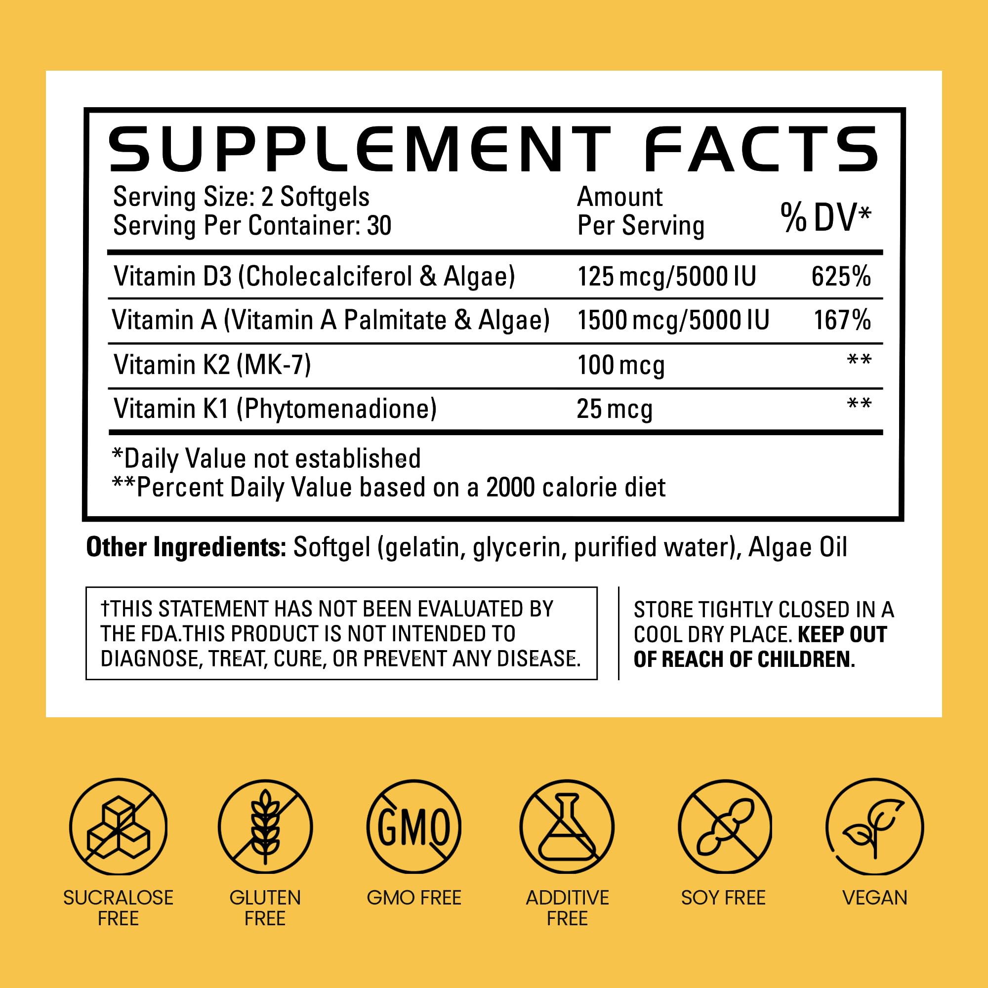 GAINS IN BULK package front displays vegan and gluten-free labeling.