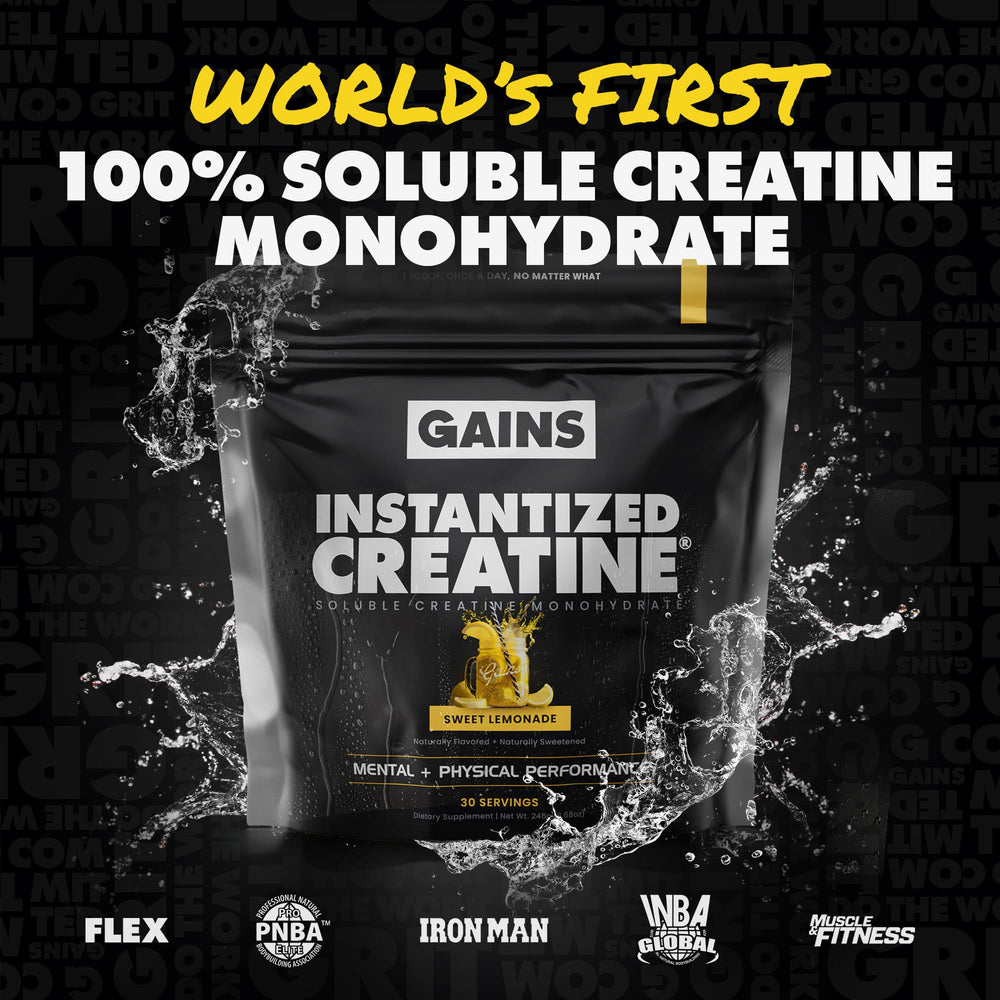 GAINS IN BULK Creatine Monohydrate powder dissolves fully in water for smooth mixing