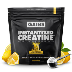 GAINS IN BULK Instantized Creatine Monohydrate Sweet Lemonade tub ready for a shake