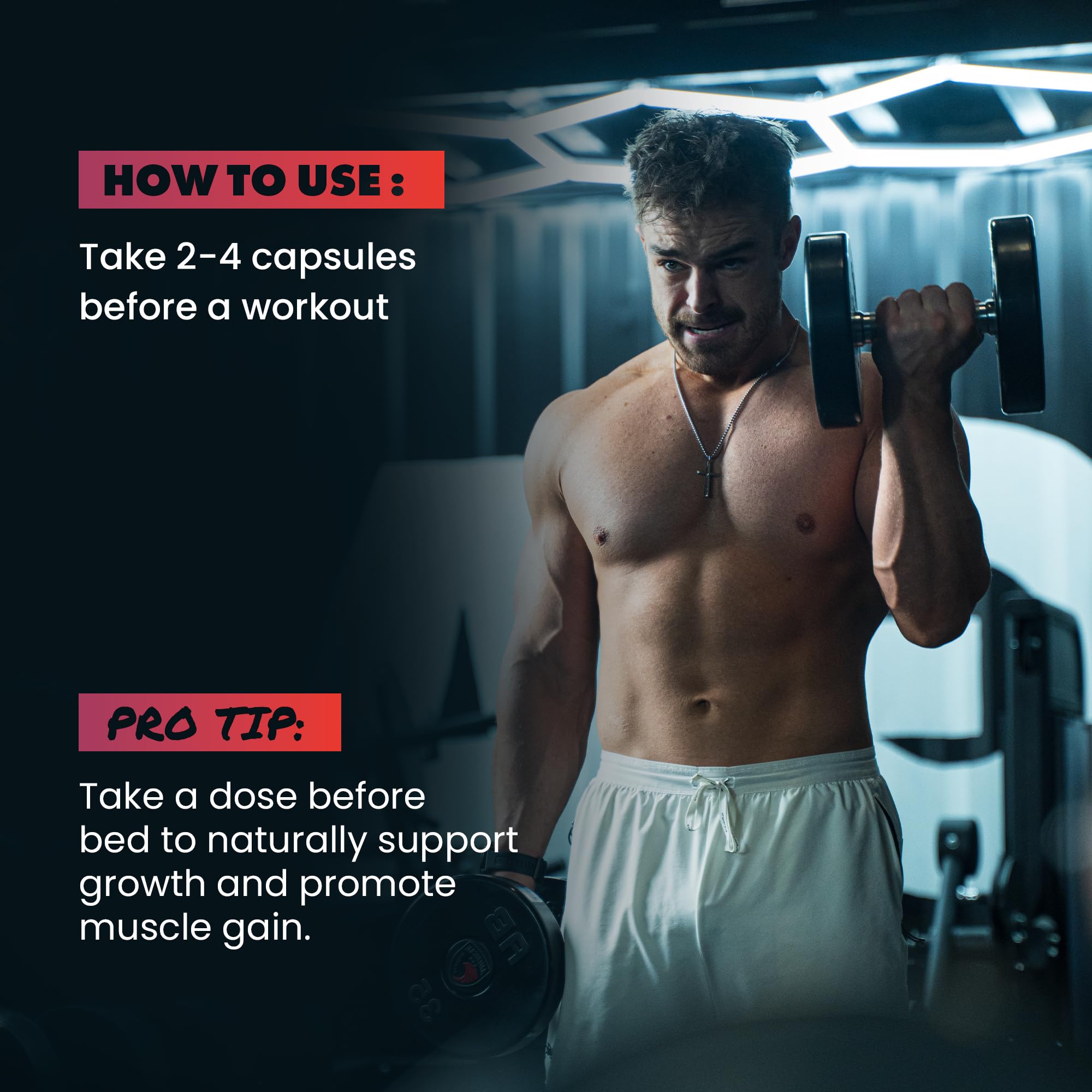 Gains in Bulk pump action image hints at muscle fullness during workouts