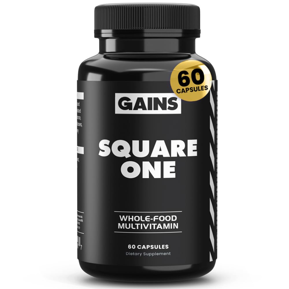 Gains in Bulk Square 1 bottle front shows 90 capsules for daily vitality.