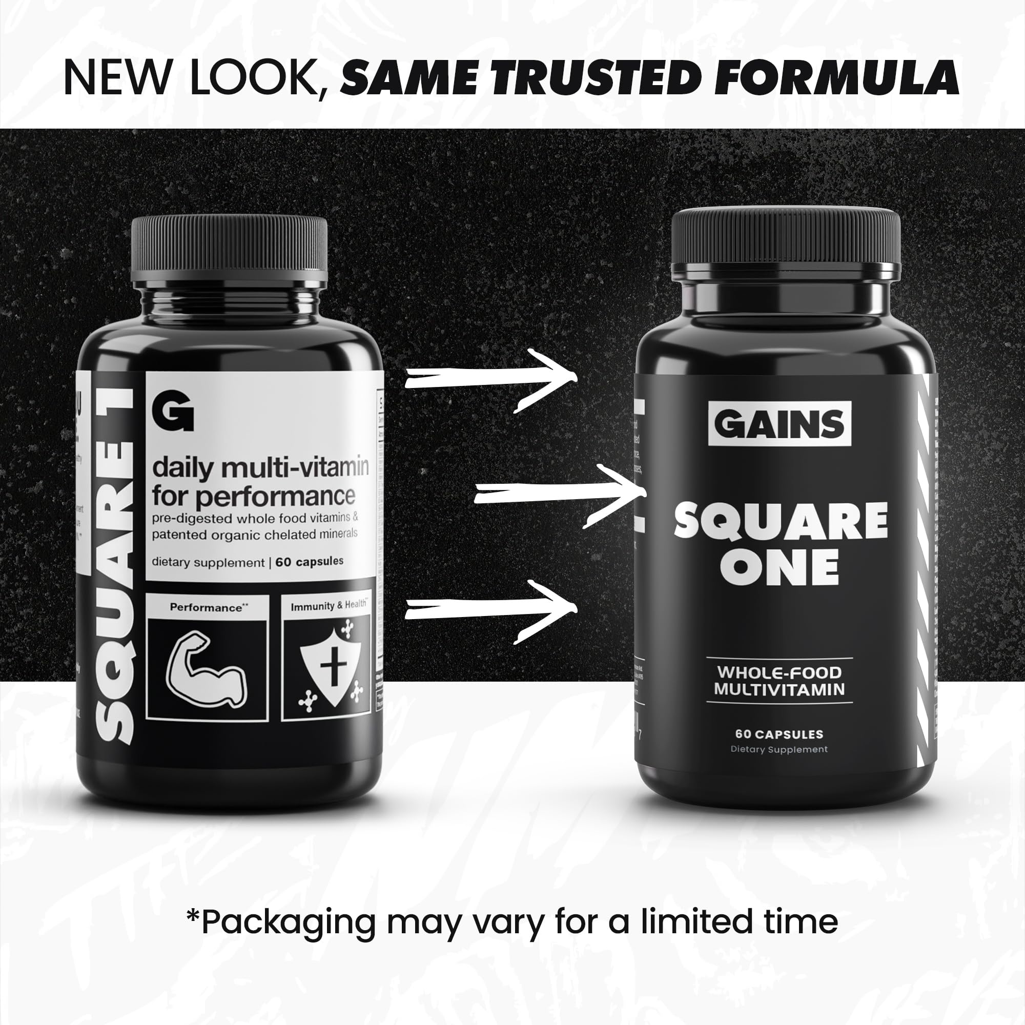 Gains in Bulk Square 1 capsules closeup highlights plant-based nutrients.