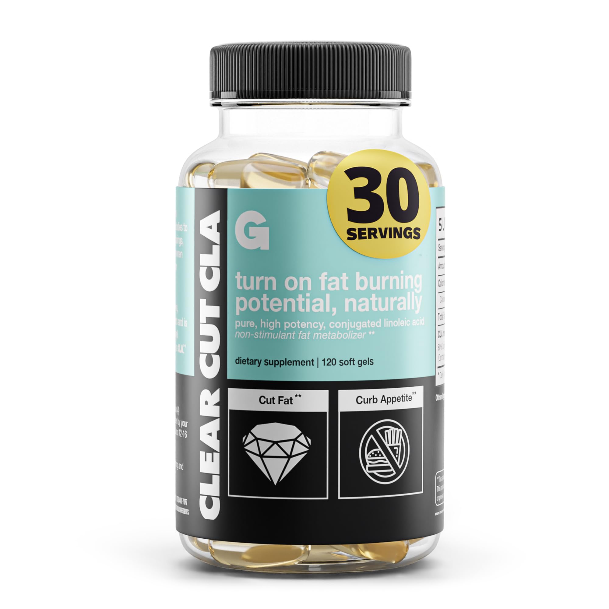 GAINS IN BULK Clear Cut CLA bottle with 1000 mg capsules for daily wellness.