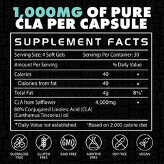 GAINS IN BULK Clear Cut CLA dosage guide showing 2 capsules per dose.