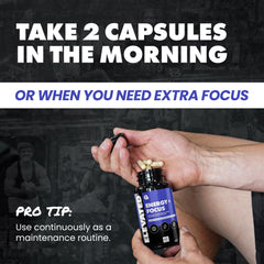 GAINS IN BULK Elevated Nootropic bottle on desk emphasizes hydration and stamina
