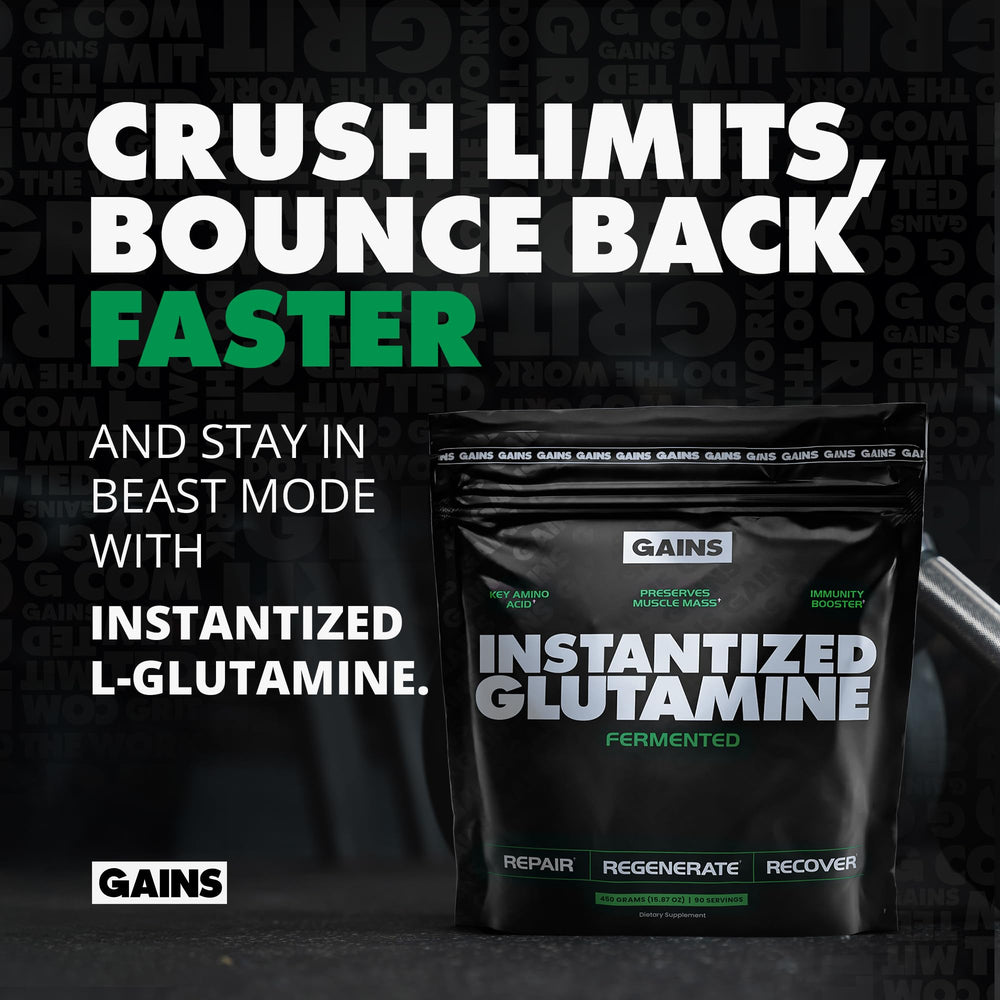 GAINS IN BULK L-Glutamine fine granules ready to mix.