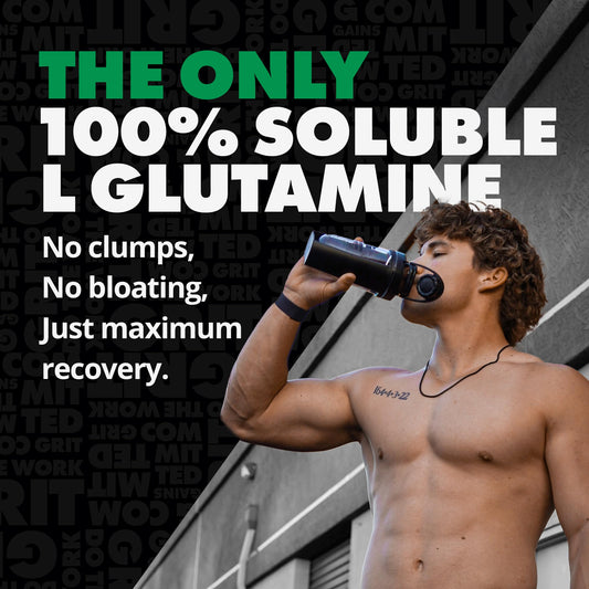 GAINS IN BULK L-Glutamine scoop measuring for shakes.