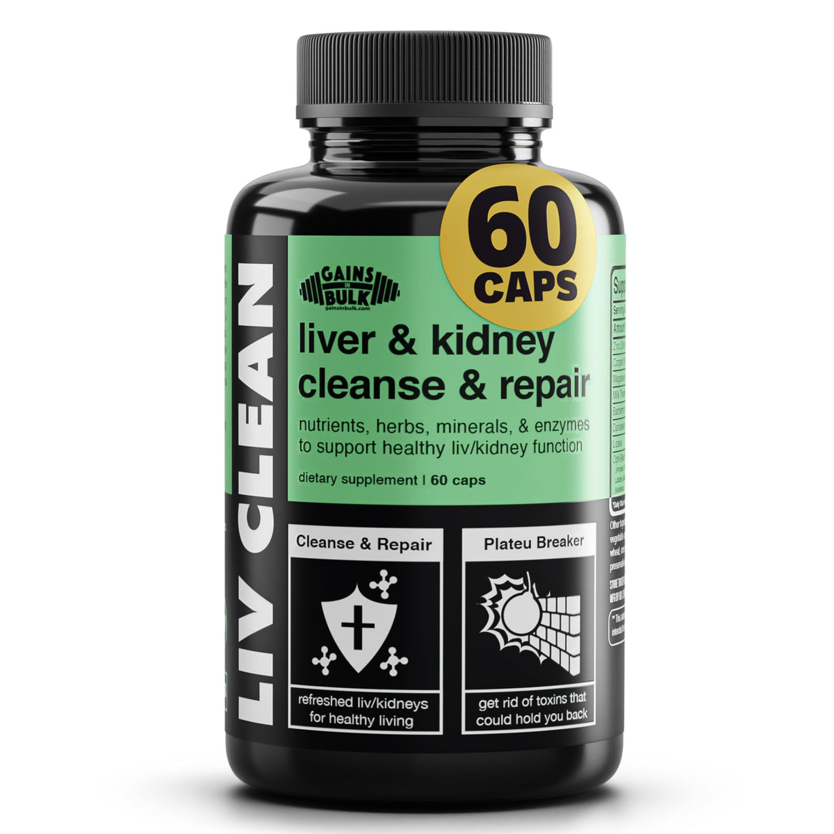 GAINS IN BULK Liv Clean bottle front highlighting liver support