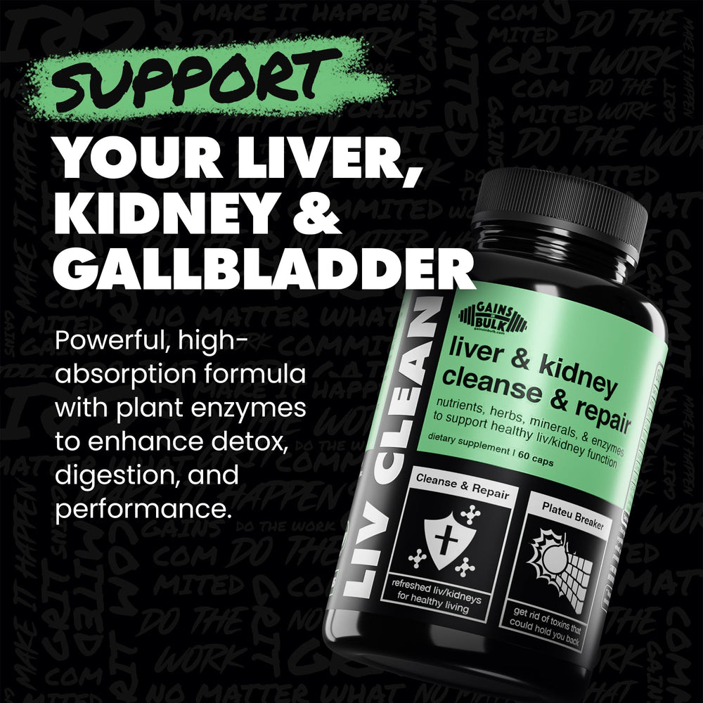 GAINS IN BULK Liv Clean bottle pour for easy daily dosing