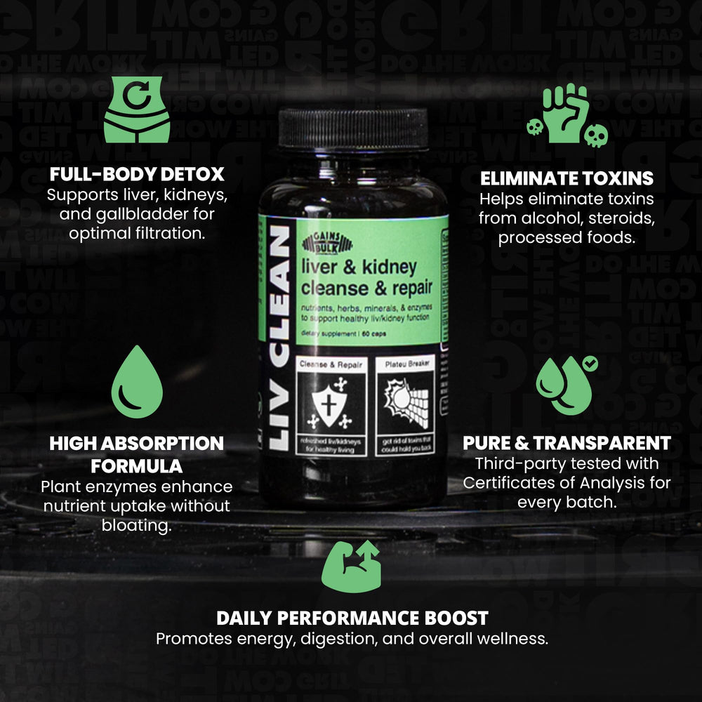 GAINS IN BULK Liv Clean capsules close-up showing vegetarian formula