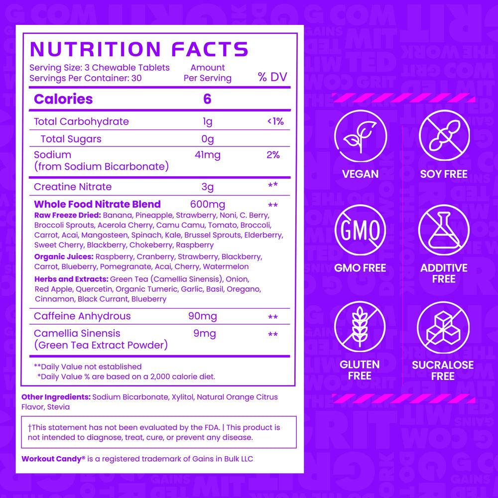 GAINS IN BULK Natural Caffeine chews highlight clean energy without jitters