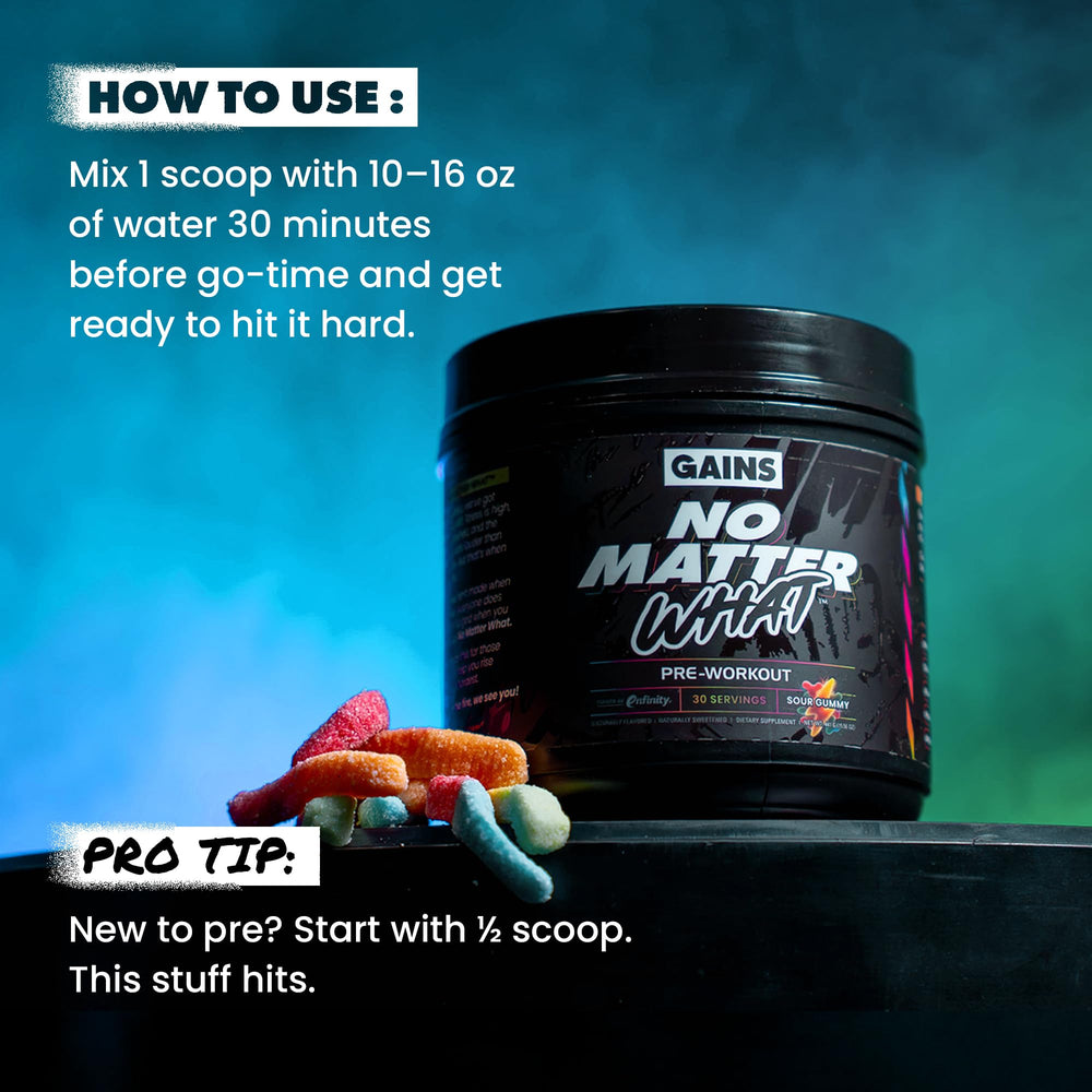Gains in Bulk No Matter What full line banner promoting related supplements.