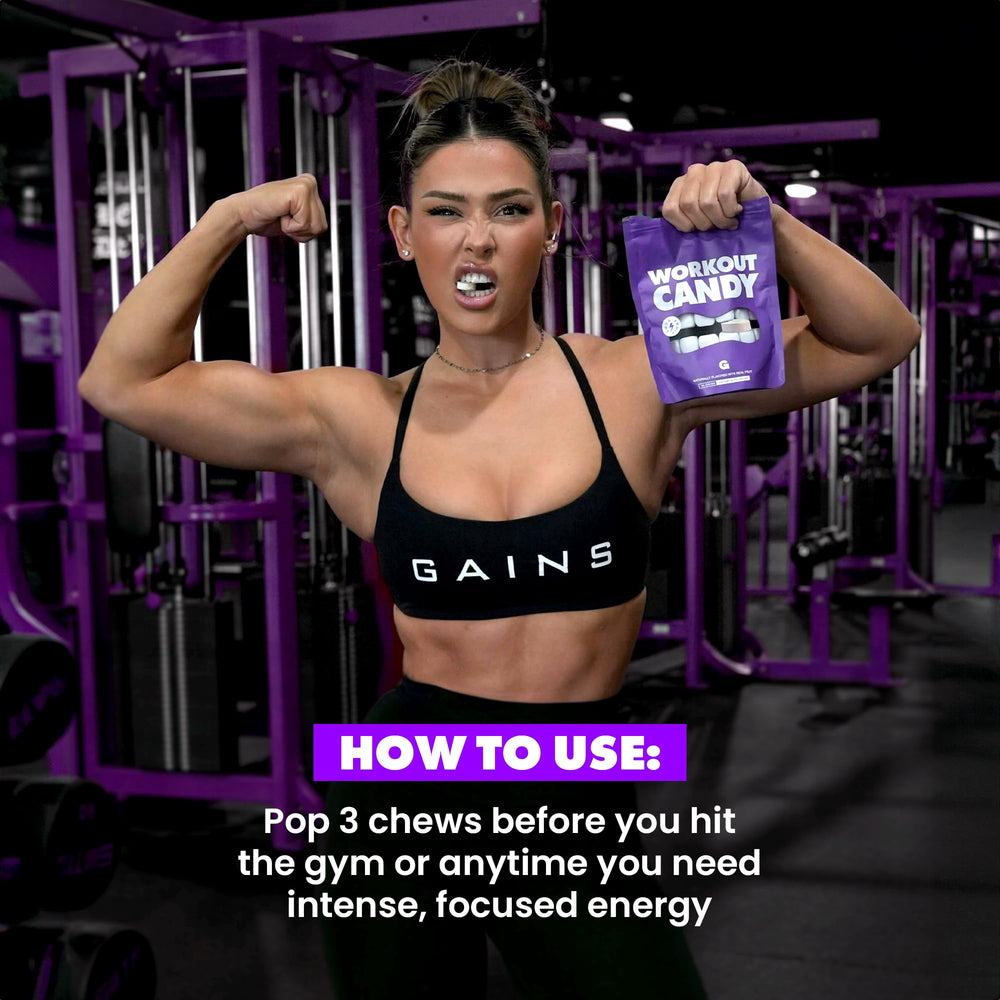 GAINS IN BULK Pre-workout chew ready for gym or study sessions