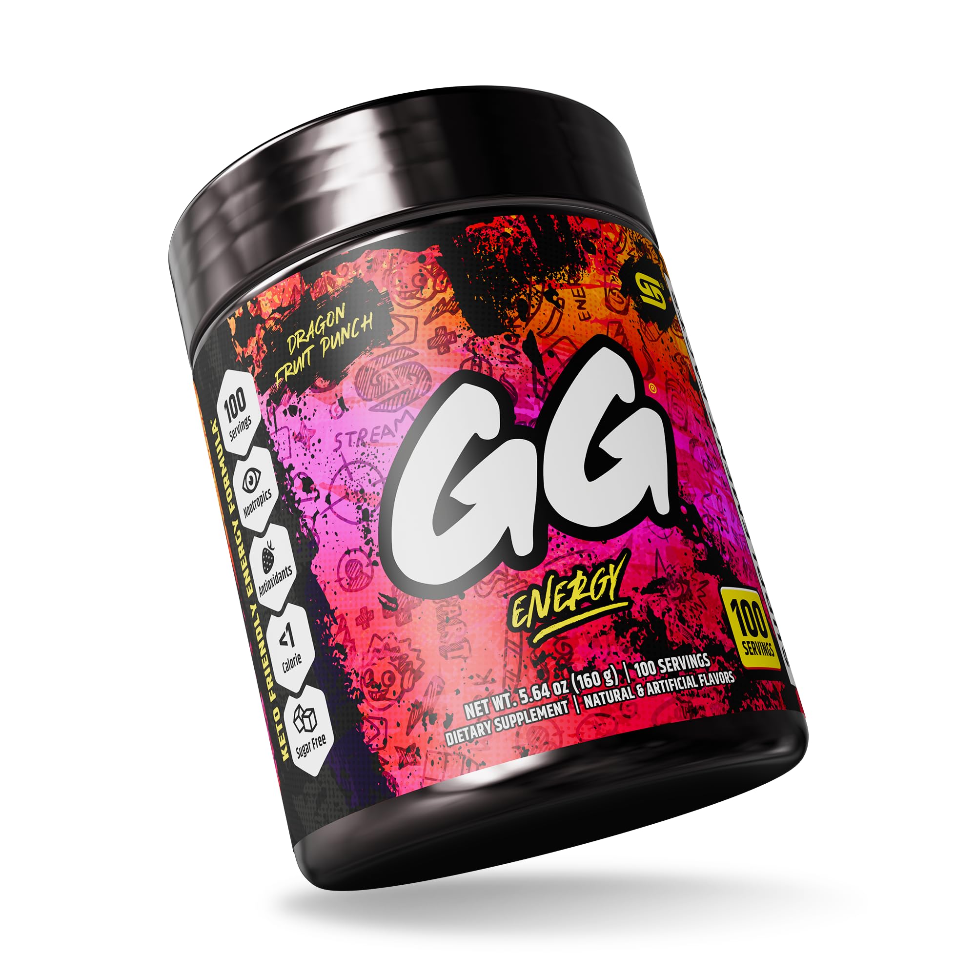 Gamer Supps GG Energy Dragonfruit Punch served in a glass highlights flavor and no sugar