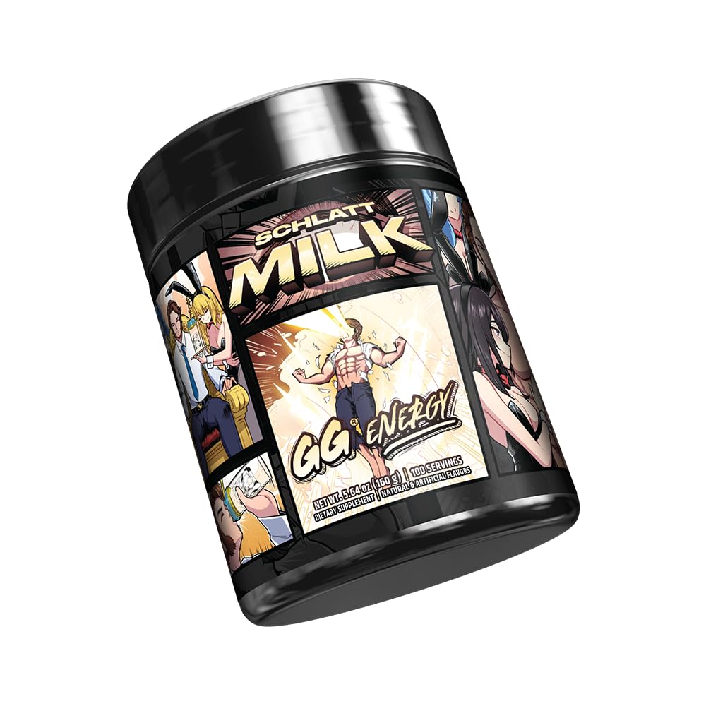 Gamer Supps GG Energy Schlatt Milk tub highlighting keto-friendly, sugar-free energy for gaming.