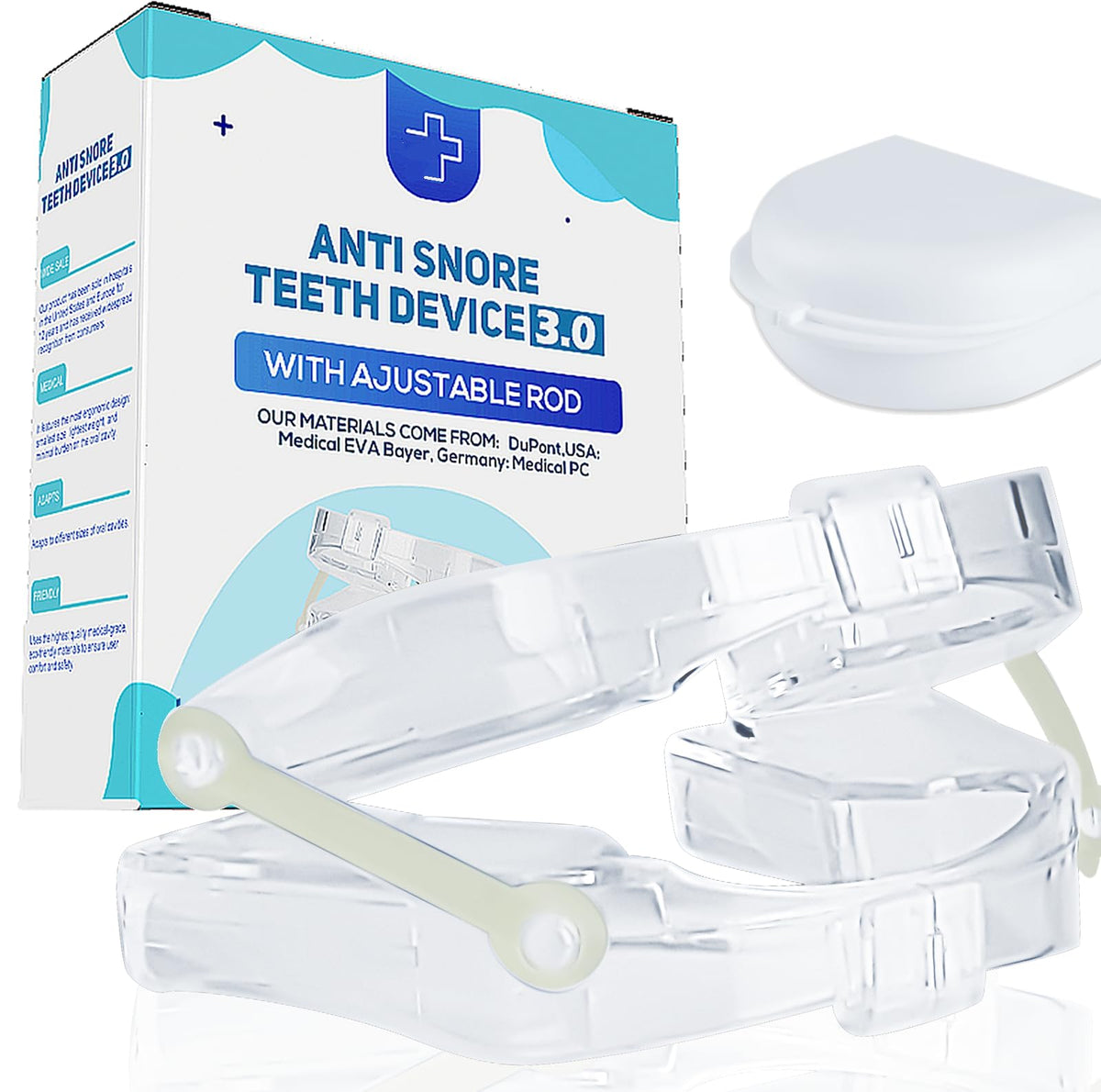 Ganberdey Anti-Snore Mouthguard+ on a clean counter, ready to wear for a calmer night.