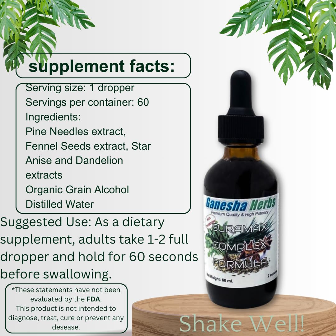 Amber SURAMAX tincture bottle with label visible for easy scanning.