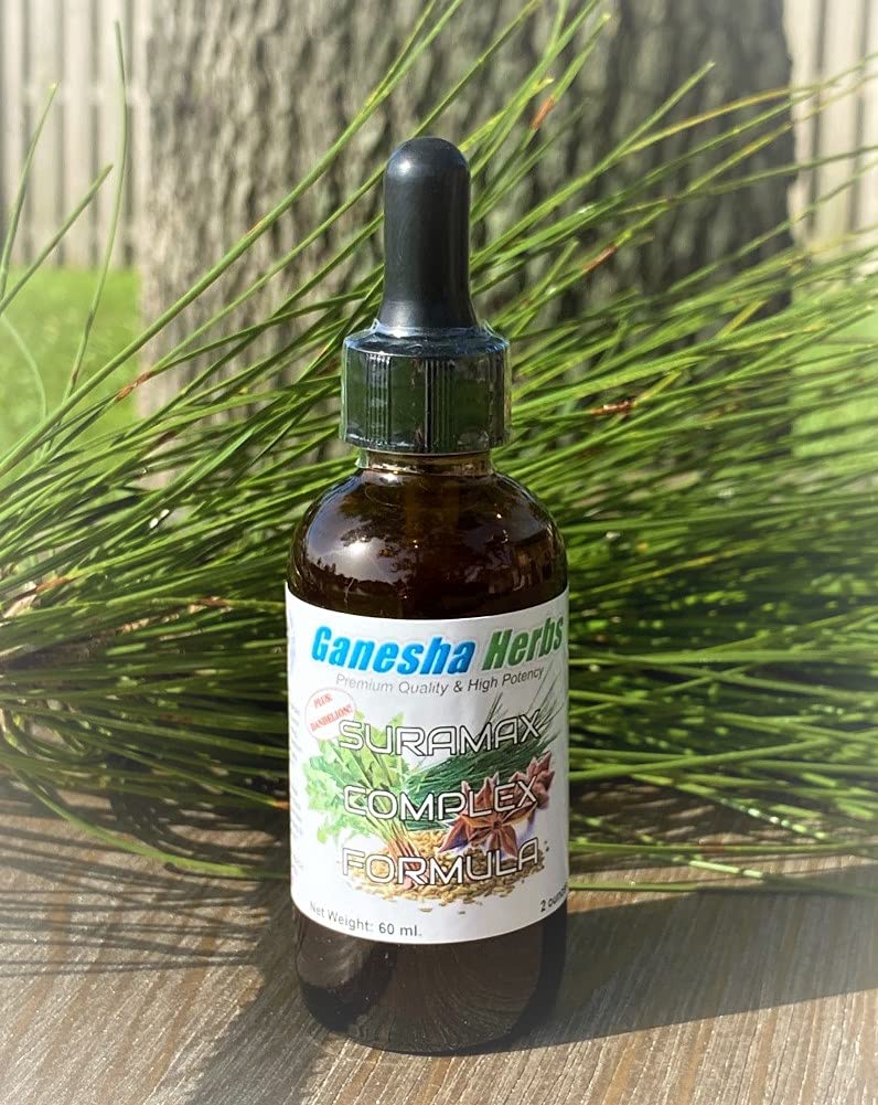 Serving suggestion image showing daily use of SURAMAX tincture integrated into routine.