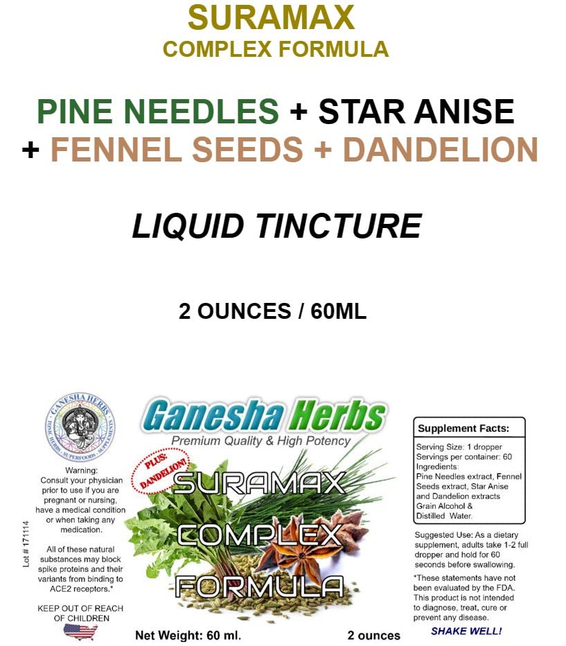 SURAMAX Pine Needle Complex ingredient label close-up.
