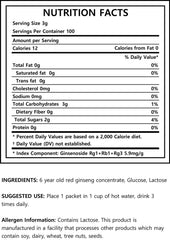 Label notes 6-year harvest and high ginsenosides for informed sipping.