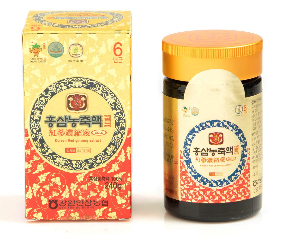 Gangwoninsam Korean Red Ginseng Extract Gold bottle ready for daily ritual.