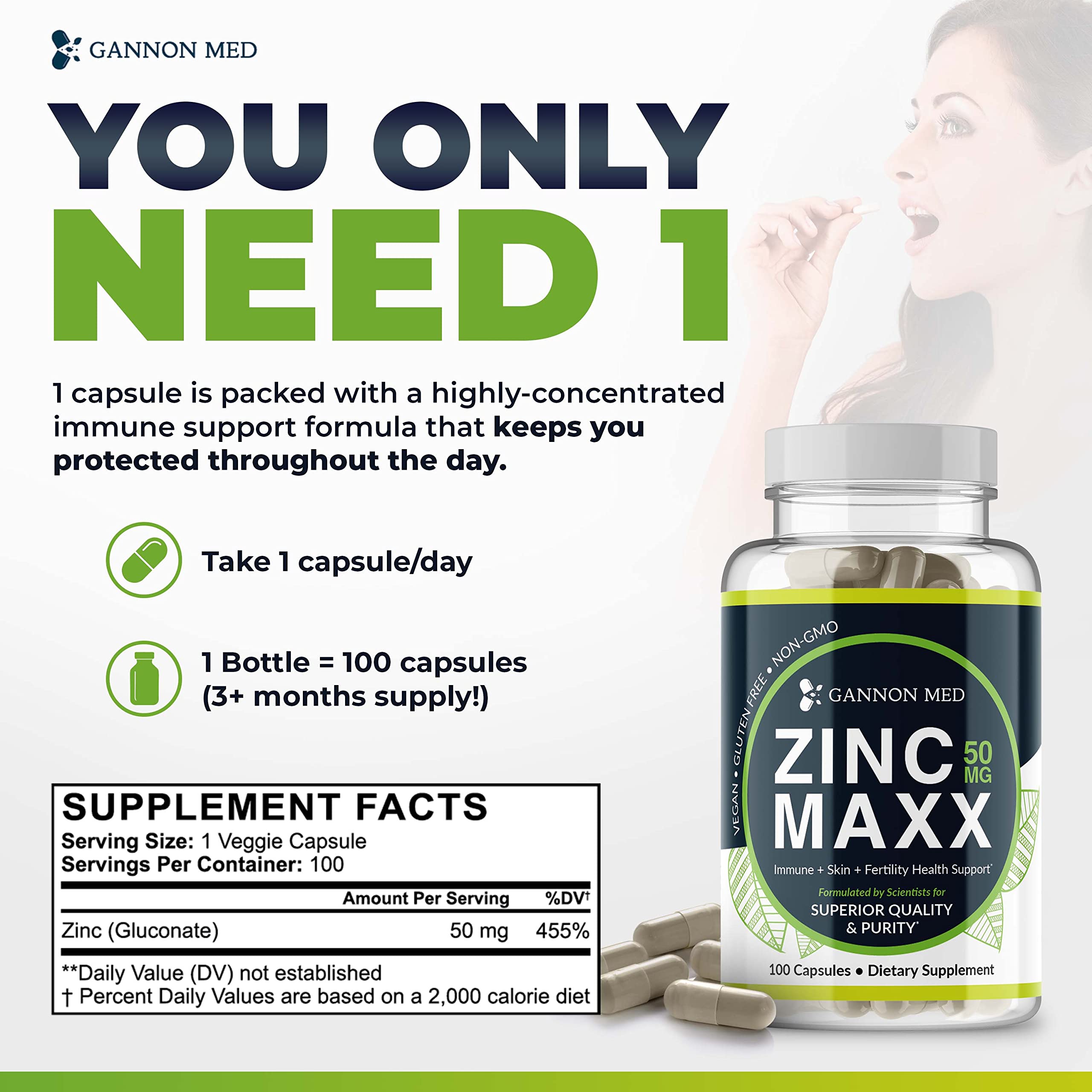 GANNON MED Zinc Maxx label details for ingredient verification and dosage.