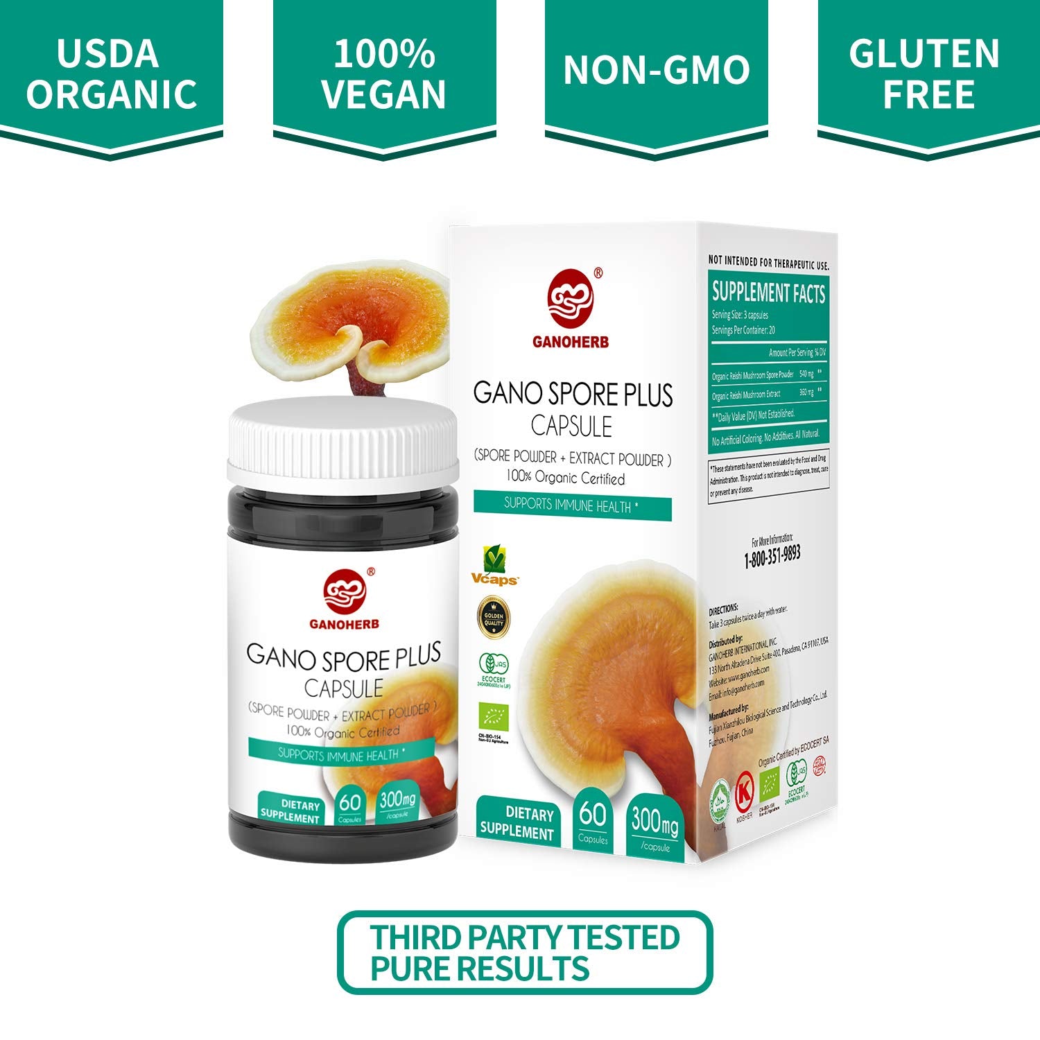 GANOHERB Spore Plus Extract capsule close-up highlighting enhanced absorption.