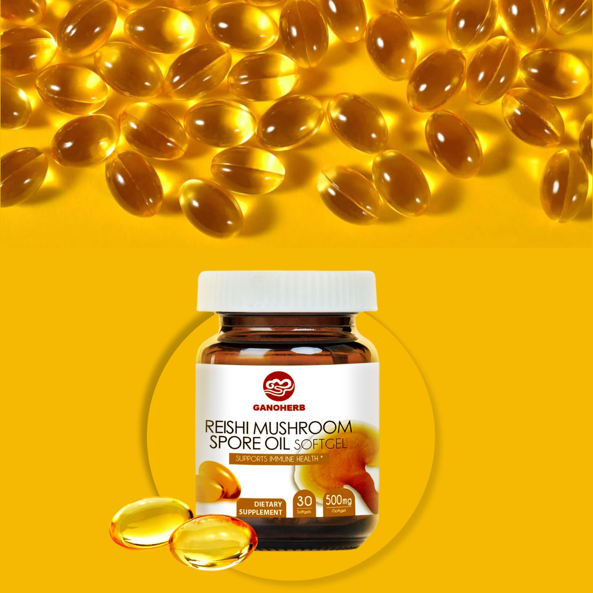 Eco-friendly packaging for GANOHERB vegan softgels emphasizes sustainability.
