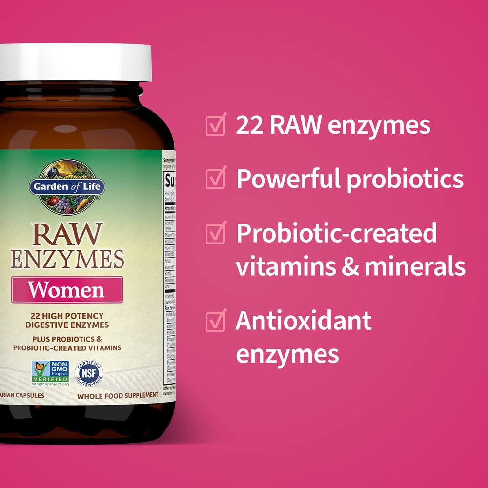Garden of Life RAW Enzymes lipase and lactase closeup for fat and lactose digestion