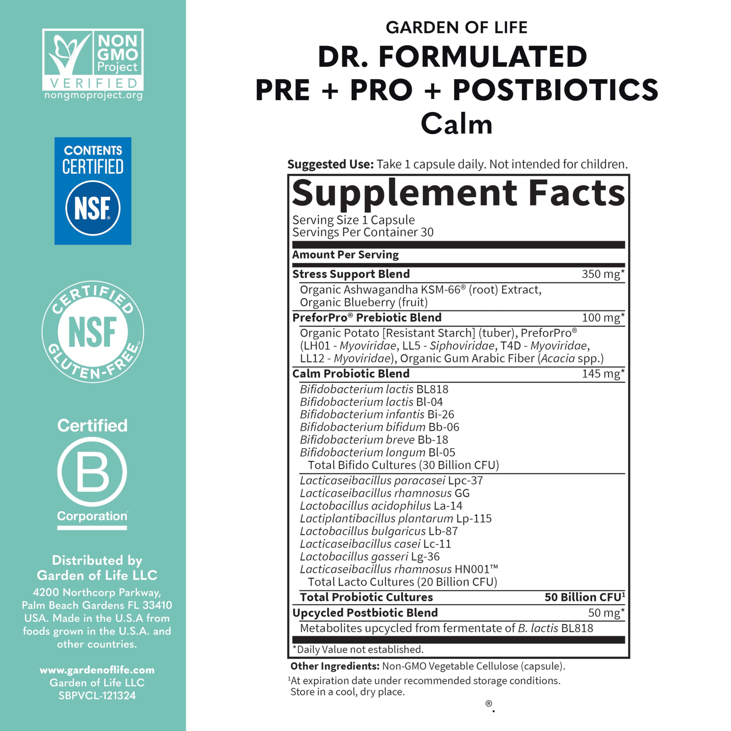 Garden of Life Calm vegetarian capsule pack for easy daily digestive and immune support.