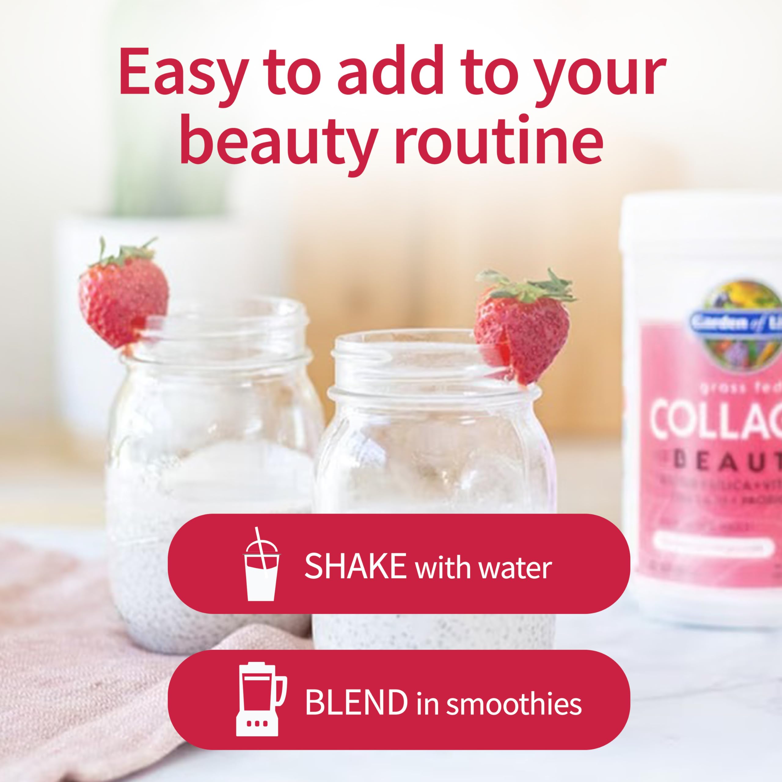 Garden of Life Collagen Beauty includes vitamin C, biotin, silica for support.