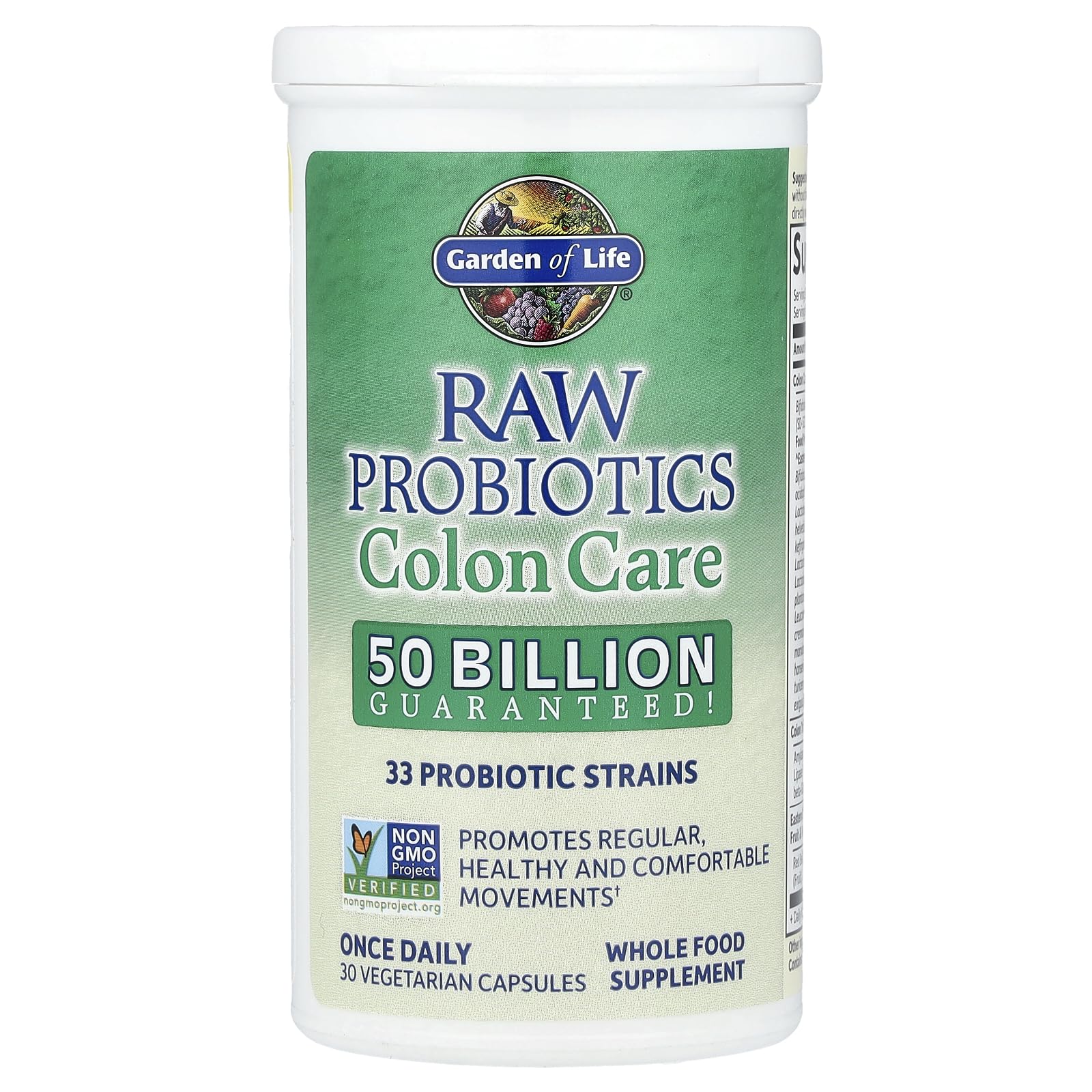 Garden of Life Colon Care foil seal close-up emphasizing freshness and shelf stability.