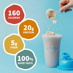 Glass of Garden of Life Vanilla Cookie protein shake, smooth and flavorful