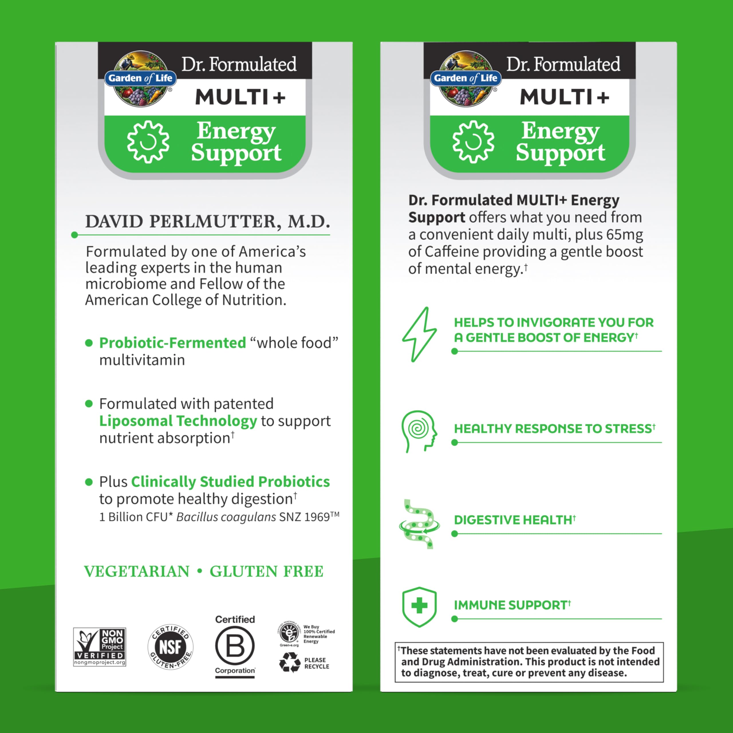 Garden of Life Multi+ Energy non-GMO gluten-free formulation shown