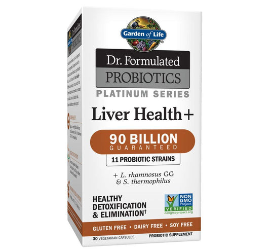 Garden of Life Liver Health+ bottle front view for daily detox support.