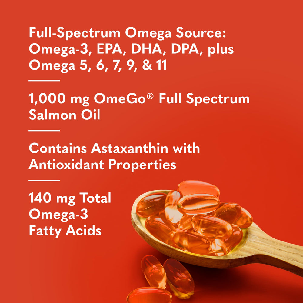 Garden of Life Salmon Oil Softgels pouring, signaling easy daily intake