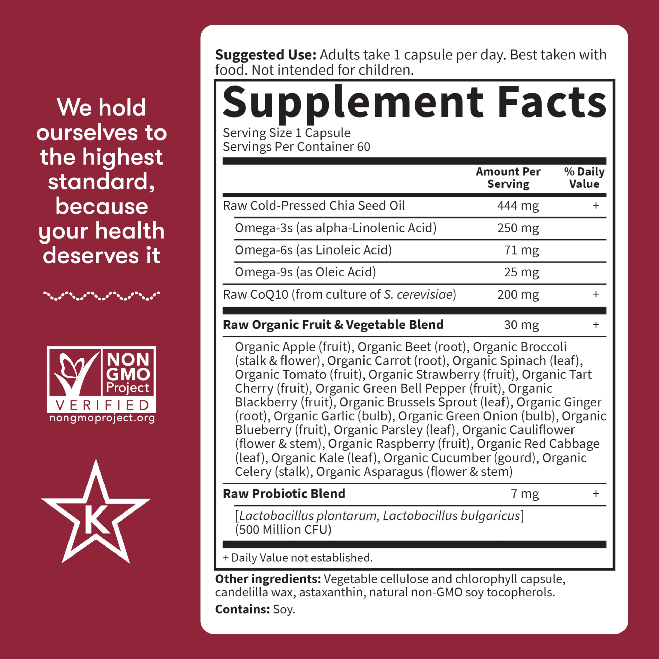 Garden of Life gluten-free and dairy-free CoQ10 supplement details.