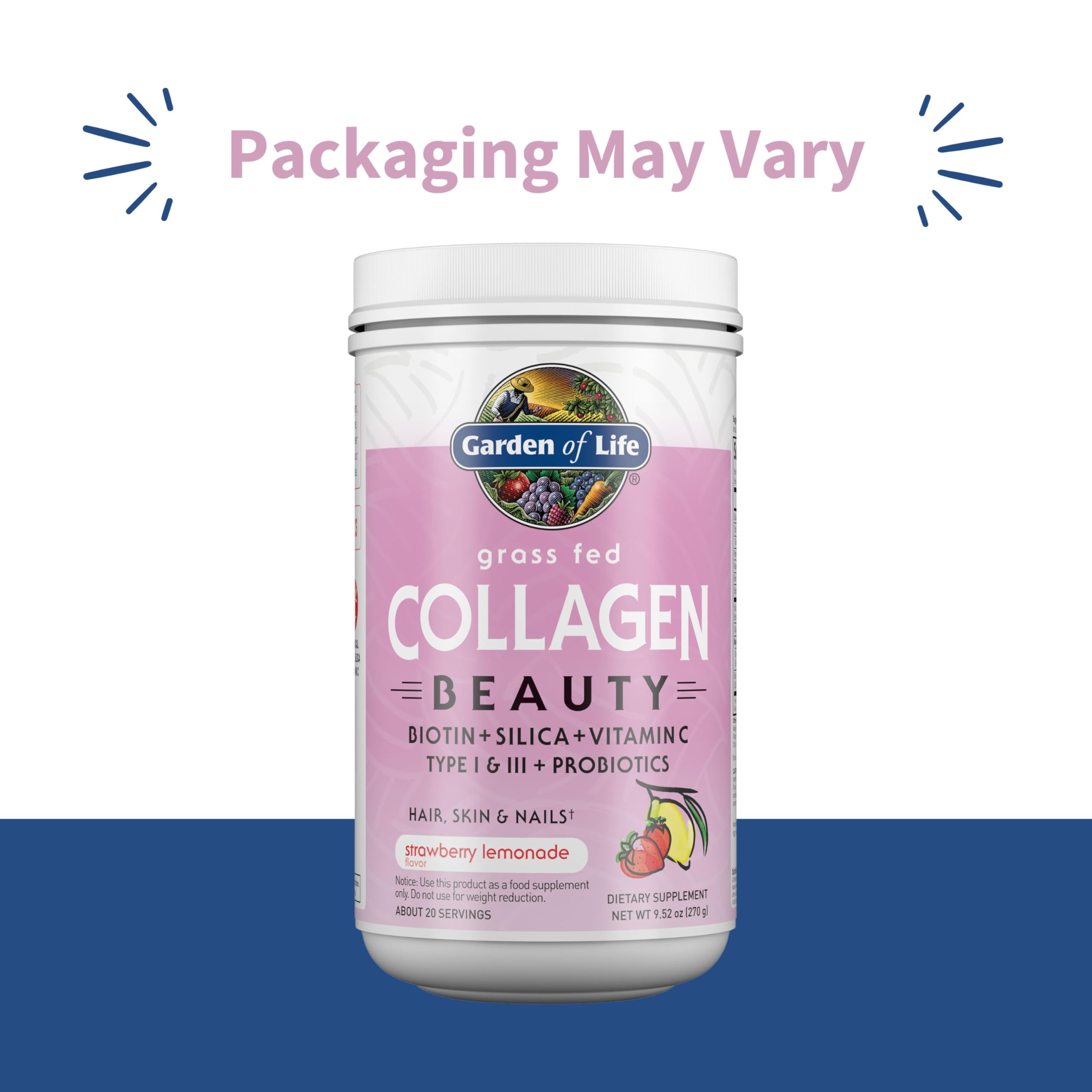 Garden of Life Collagen Beauty powder with scoop ready to mix into water