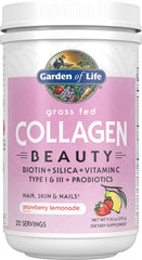 Garden of Life Collagen Beauty strawberry lemonade bottle showing 11g collagen for hair and skin
