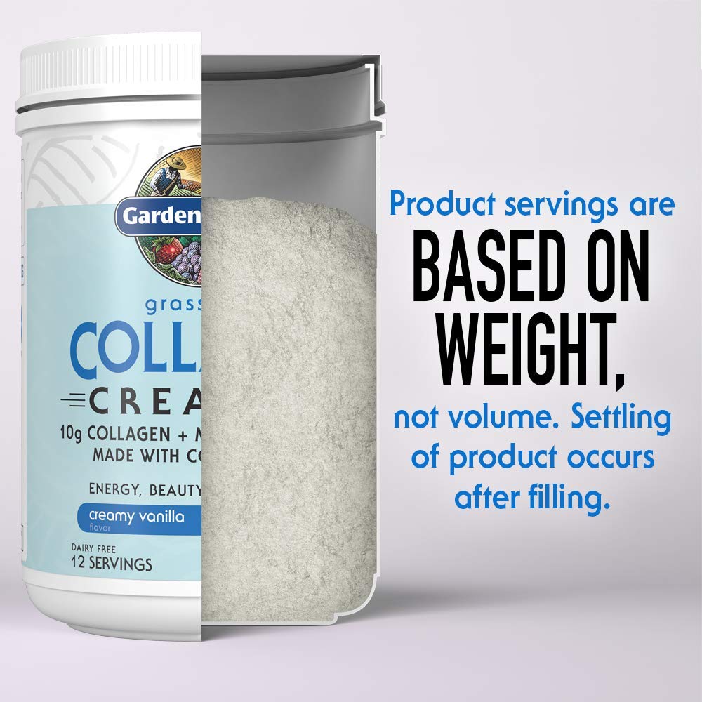 Garden of Life collagen creamer vanilla label highlights certifications and clean ingredients.