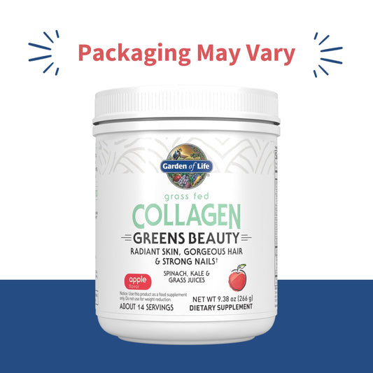 Garden of Life collagen greens powder dissolving in water for quick daily intake