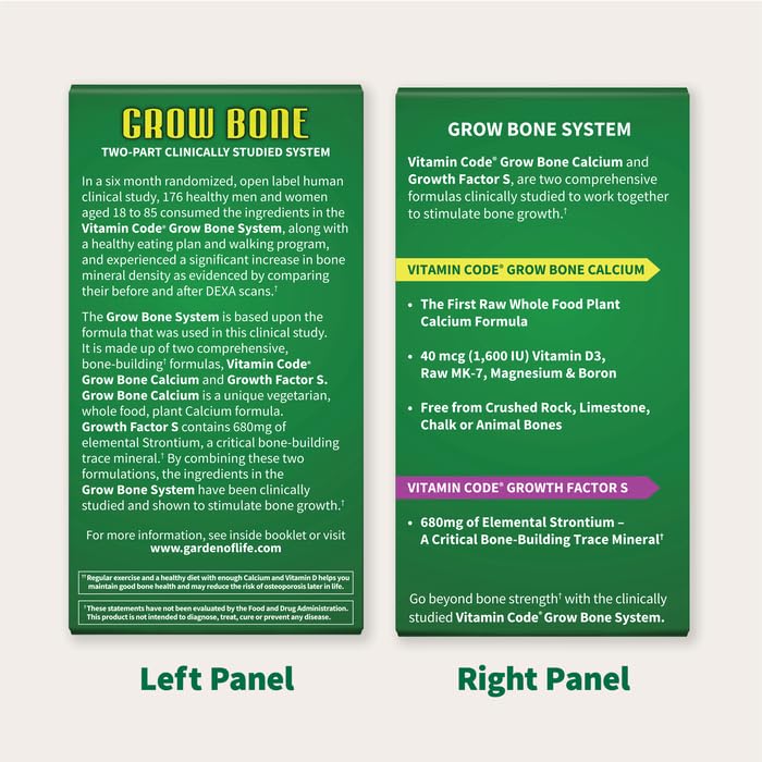Garden of Life Grow Bone magnesium panel close-up for bone and muscle support