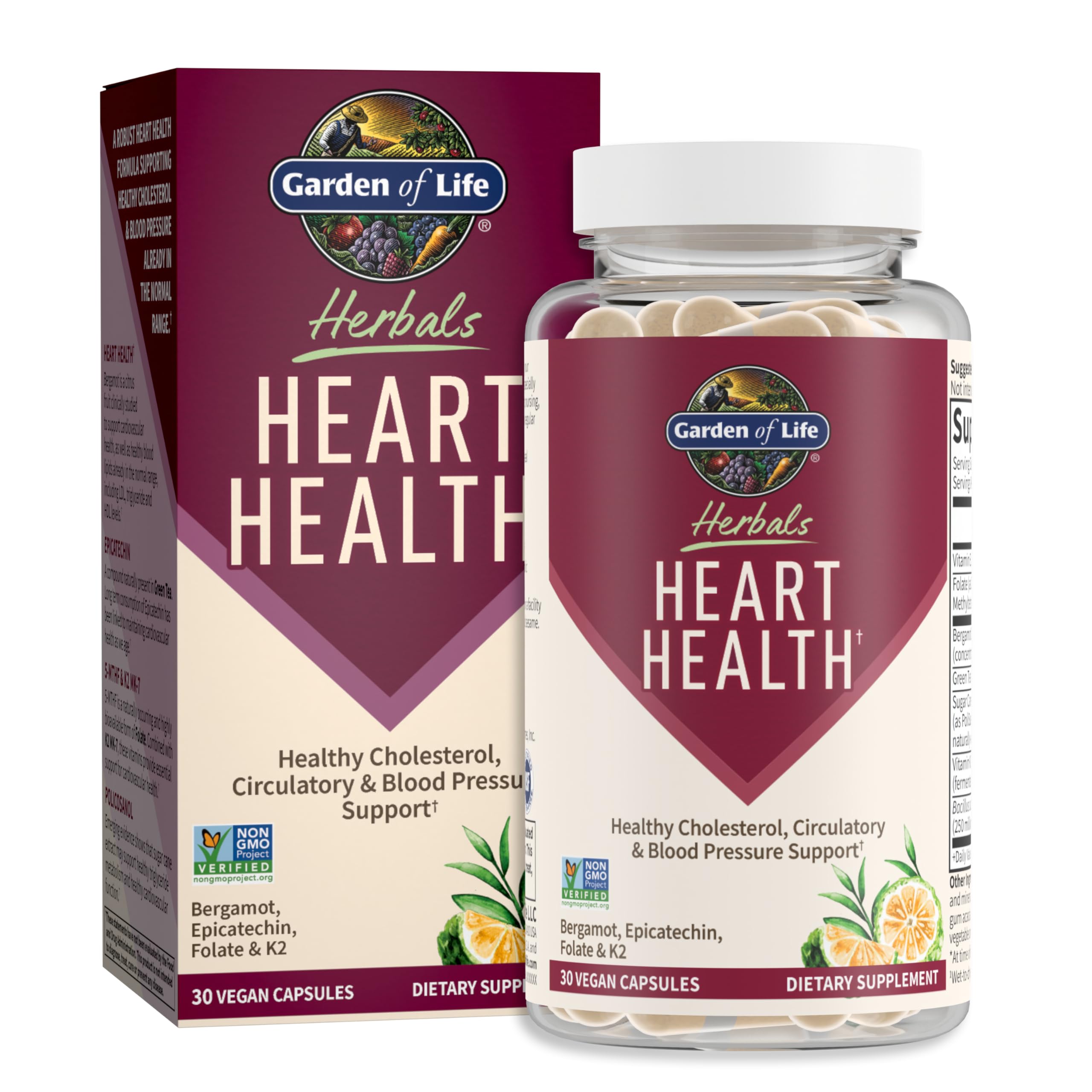 Garden of Life Herbals Heart Health bottle for daily citrus-flavored heart support.